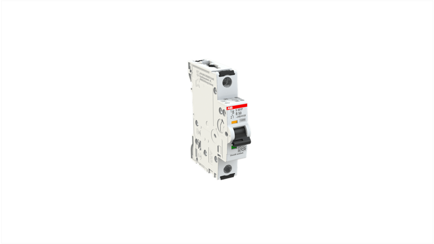 ABB S301 MCB, 1P, 50A Curve B, 415V AC, 125V DC, 25 kA Breaking Capacity