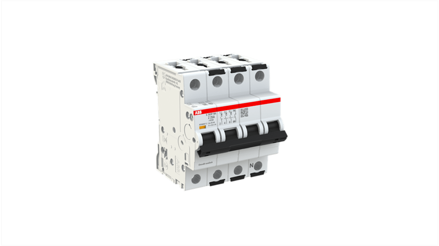 ABB System Pro M Compact S300P MCB, 3+N, 25A, Type Z, 415V AC, 25 kA Breaking Capacity