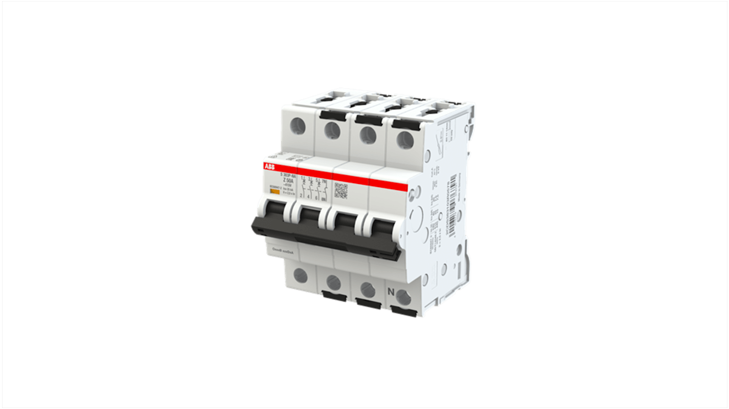 ABB System Pro M Compact S300P MCB, 3+N, 50A, Type Z, 415V AC, 25 kA Breaking Capacity