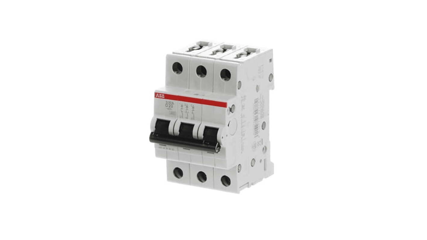 ABB S203L MCB, 3P, 20A Curve D, 400V AC, 6 kA Breaking Capacity