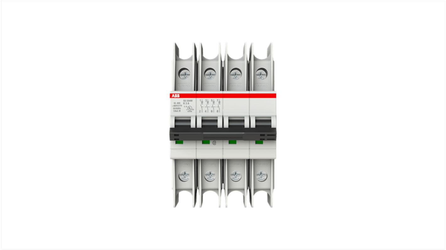 ABB SU200 M MCB, 4P, 3A Curve K, 480V AC, 15 kA Breaking Capacity