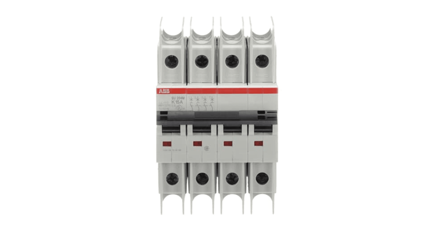 ABB SU200 M MCB, 4P, 15A Curve K, 480V AC, 15 kA Breaking Capacity