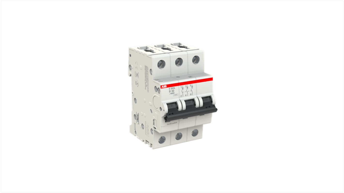 ABB S203L MCB, 3P, 32A Curve D, 400V AC, 6 kA Breaking Capacity