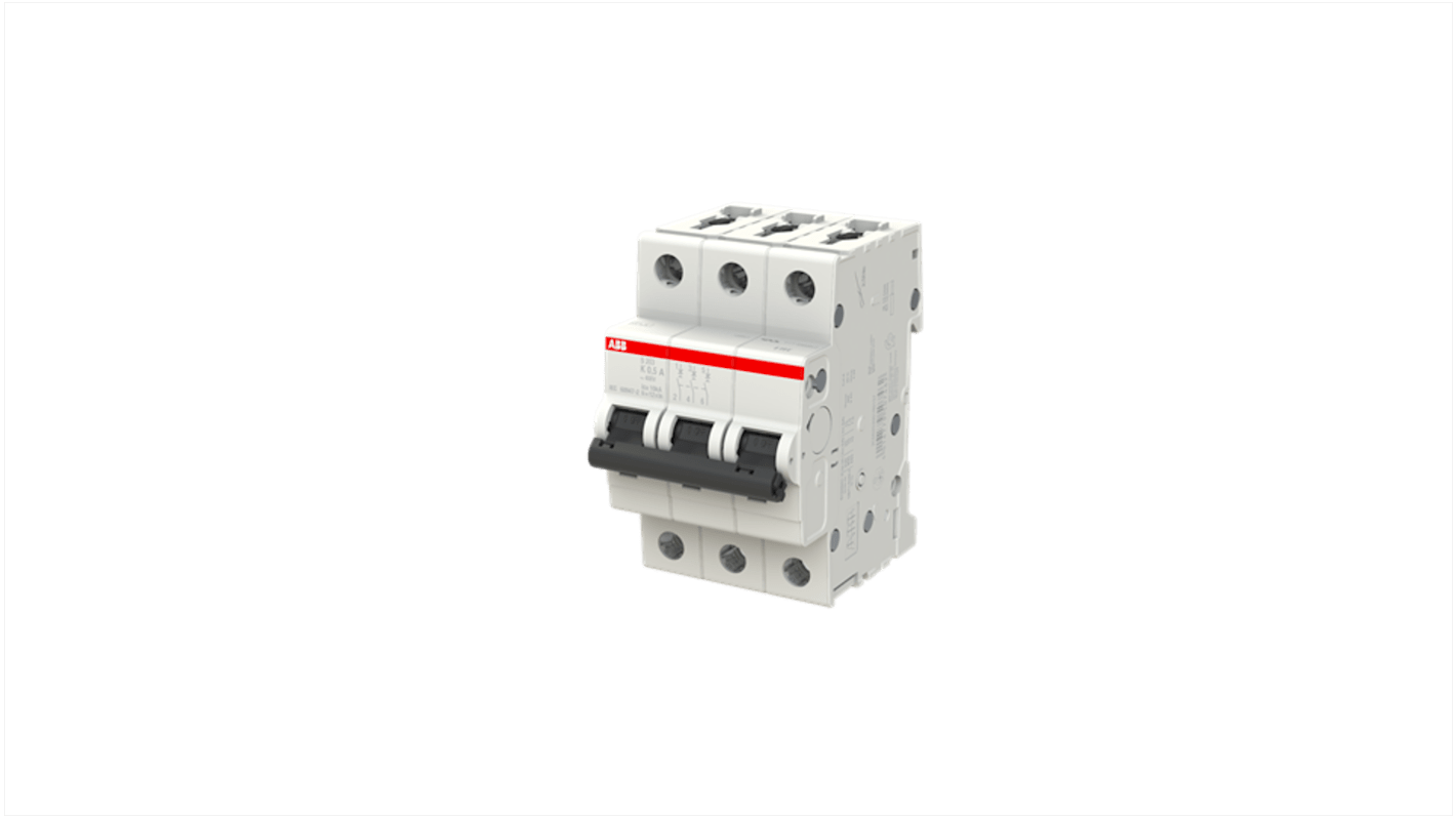 ABB System Pro M Compact S200 MCB, 3P, 500mA Curve K, 400V AC, 110V DC, 10 kA Breaking Capacity