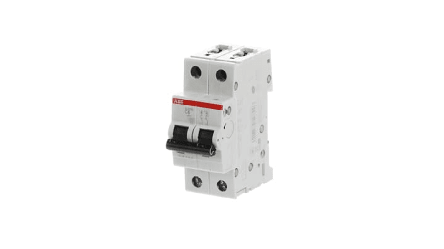 ABB S202L MCB, 2P, 6A Curve C, 400V AC, 6 kA Breaking Capacity