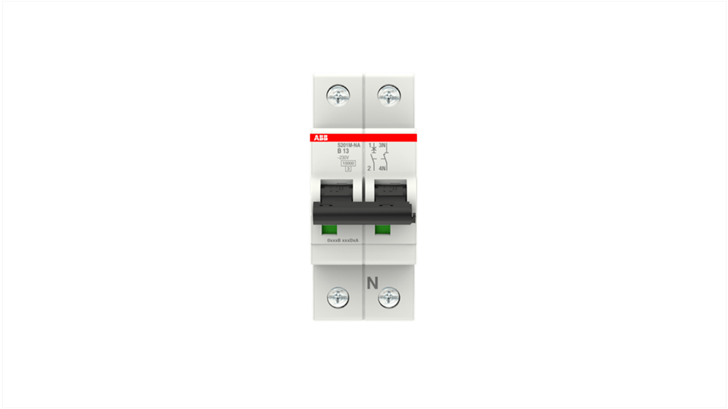 ABB System Pro M Compact S200M MCB, 1+N, 13A Curve B, 230V AC, 60V DC, 15 kA Breaking Capacity
