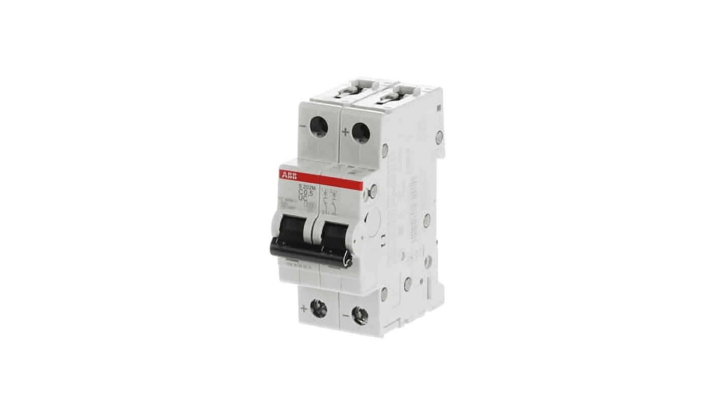 ABB System Pro M Compact S200 M UC MCB, 2P, 500mA Curve C, 400V AC, 440V DC, 10 kA Breaking Capacity