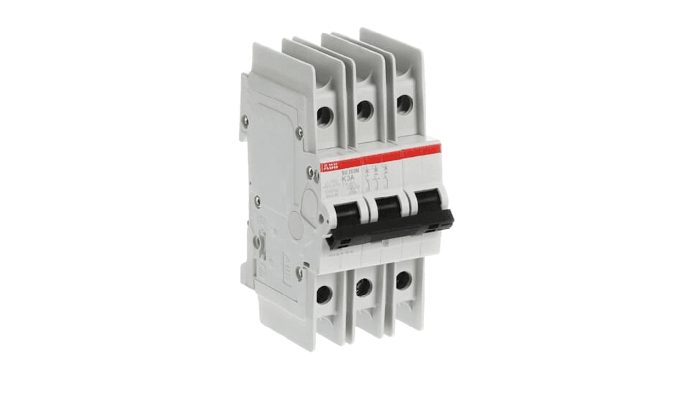 ABB SU200 M MCB, 3P, 3A Curve K, 400V AC, 15 kA Breaking Capacity