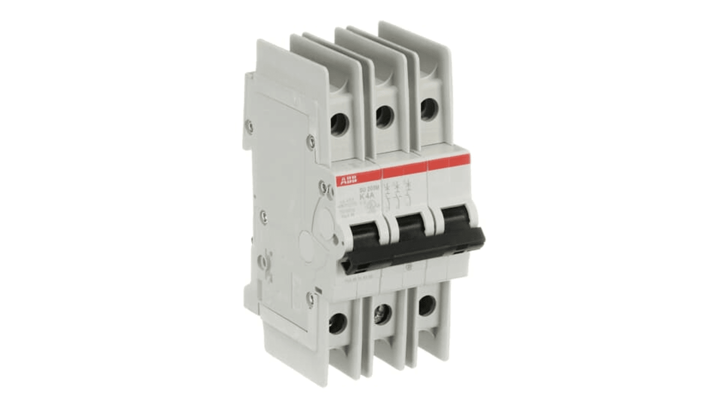 ABB SU200 M MCB, 3P, 4A Curve K, 400V AC, 15 kA Breaking Capacity