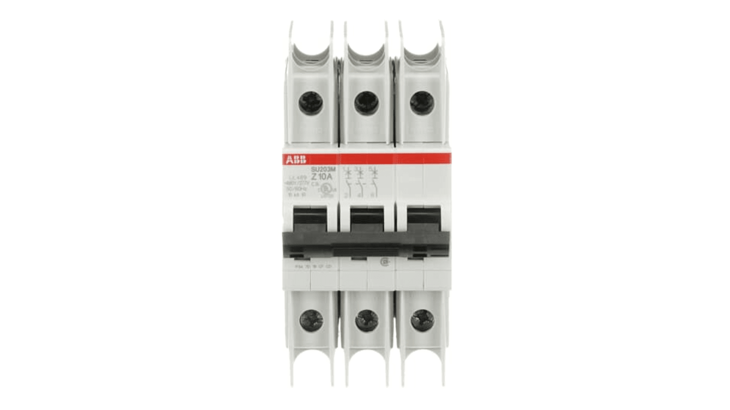 ABB SU200 M MCB, 3P, 10A, Type Z, 400V AC, 15 kA Breaking Capacity