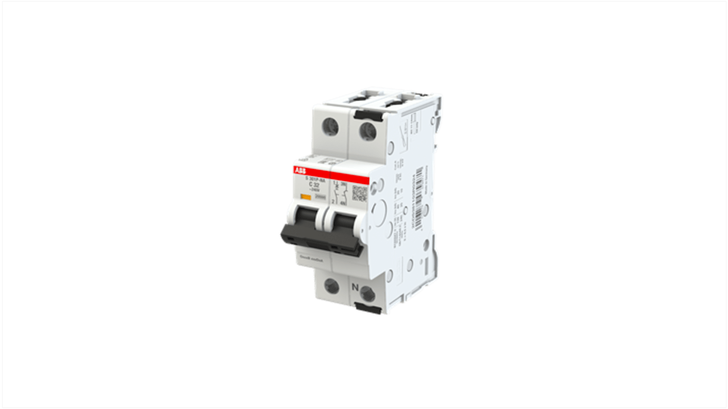 ABB S301 MCB, 1+N, 32A Curve C, 415V AC, 125V DC, 100 kA Breaking Capacity