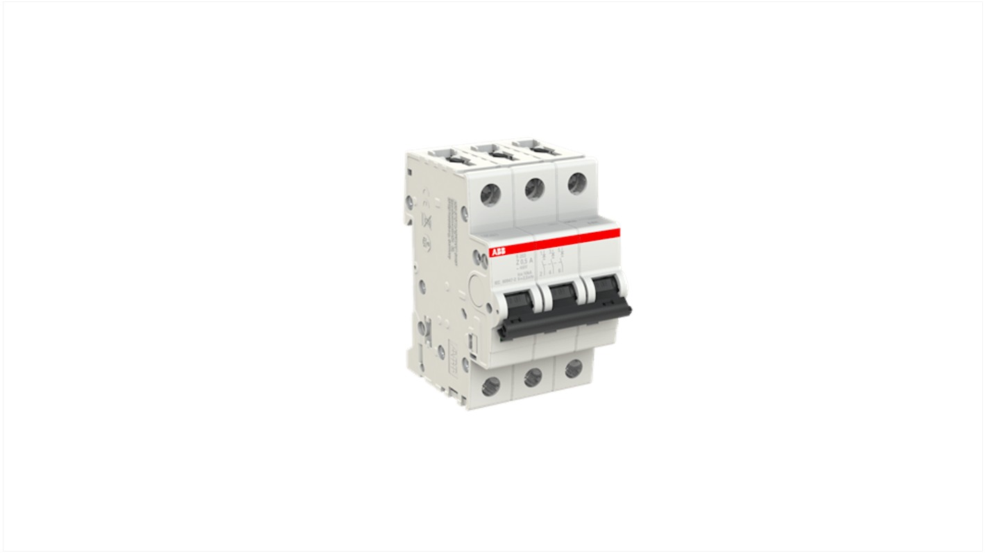 ABB System Pro M Compact S200 MCB, 3P, 500mA, Type Z, 400V AC, 110V DC, 10 kA Breaking Capacity