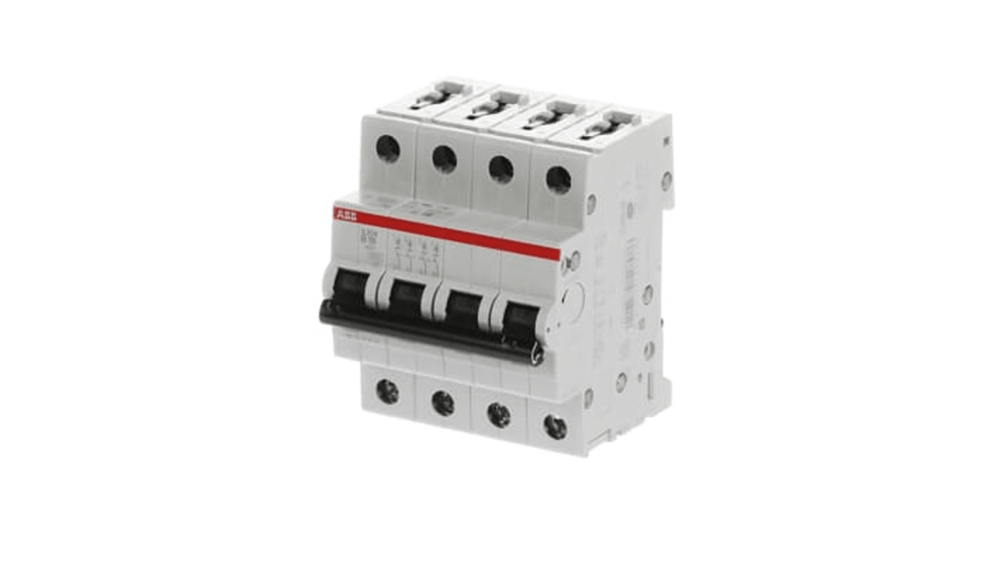 ABB System Pro M Compact S200 MCB, 4P, 16A Curve B, 400V AC, 110V DC, 10 kA Breaking Capacity