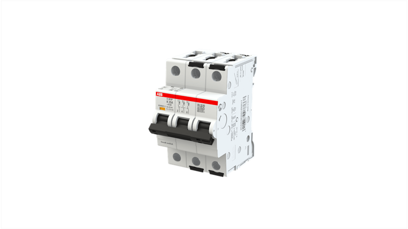 ABB S303 MCB, 3P, 25A Curve K, 415V AC, 125V DC, 100 kA Breaking Capacity