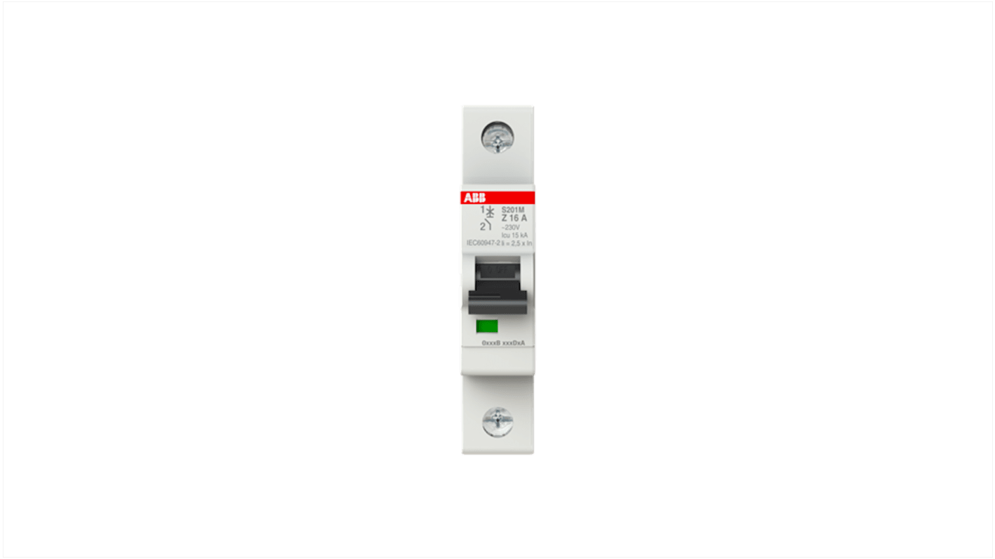 ABB System Pro M Compact S200M MCB, 1P, 16A, Type Z, 230/400V AC, 72V DC, 15 kA Breaking Capacity
