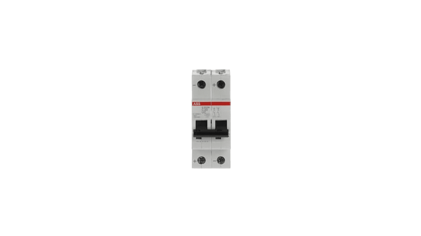 ABB System Pro M Compact S200 M UC MCB, 2P, 20A Curve C, 400V AC, 440V DC, 10 kA Breaking Capacity