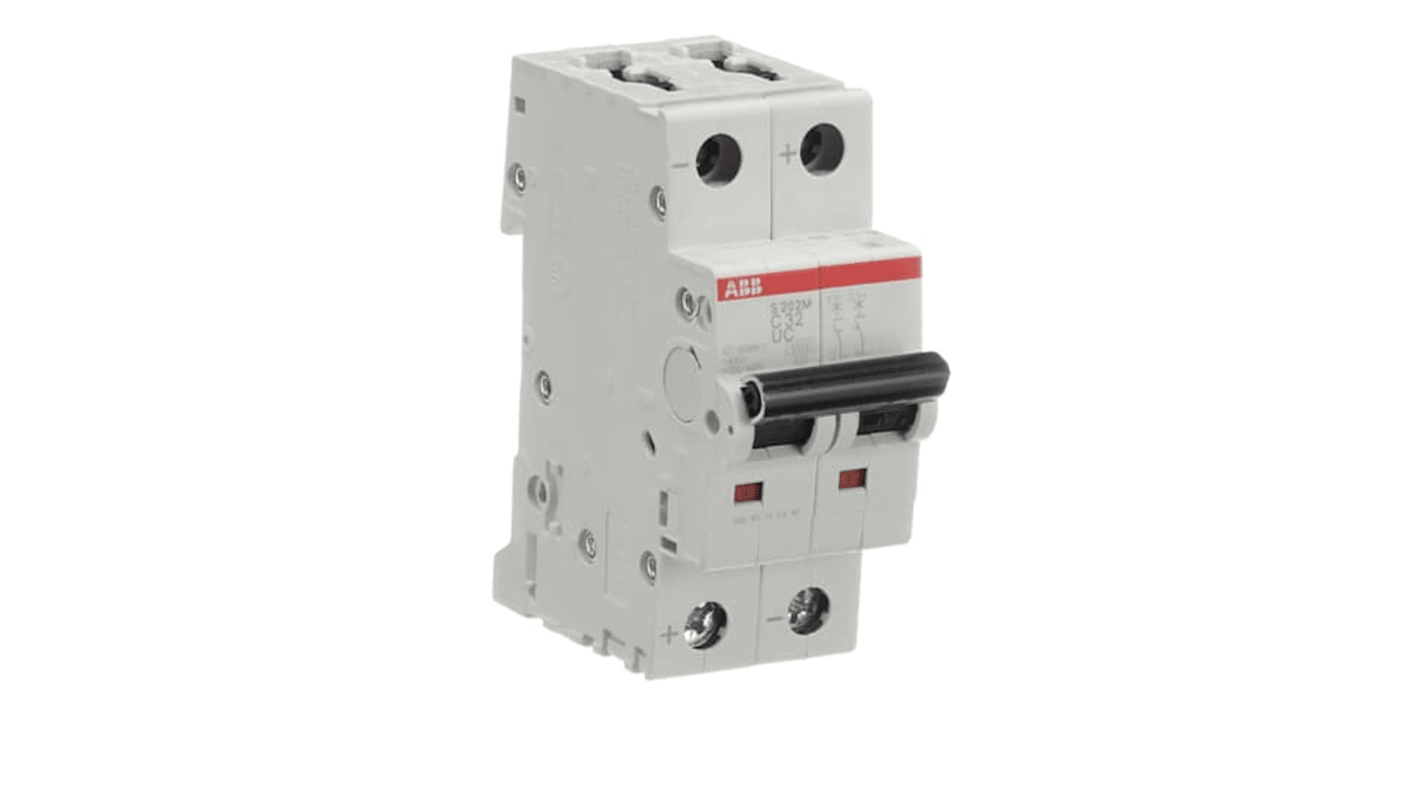 ABB System Pro M Compact S200 M UC MCB, 2P, 32A Curve C, 400V AC, 440V DC, 10 kA Breaking Capacity