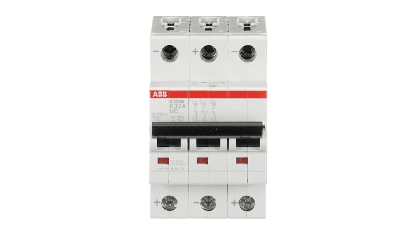 ABB System Pro M Compact S200 M UC MCB, 3P, 32A Curve K, 400V AC, 440V DC, 10 kA Breaking Capacity