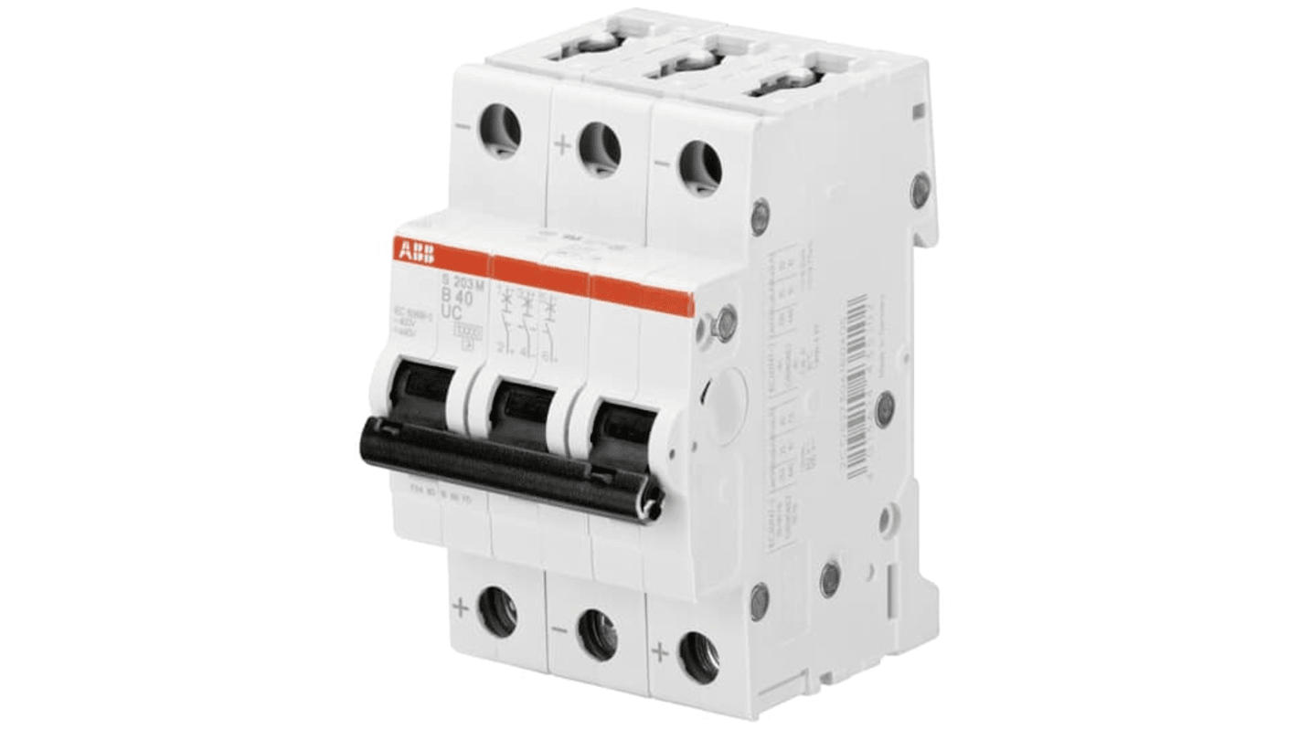 ABB System Pro M Compact S200 M UC MCB, 3P, 1.6A Curve C, 400V AC, 440V DC, 10 kA Breaking Capacity