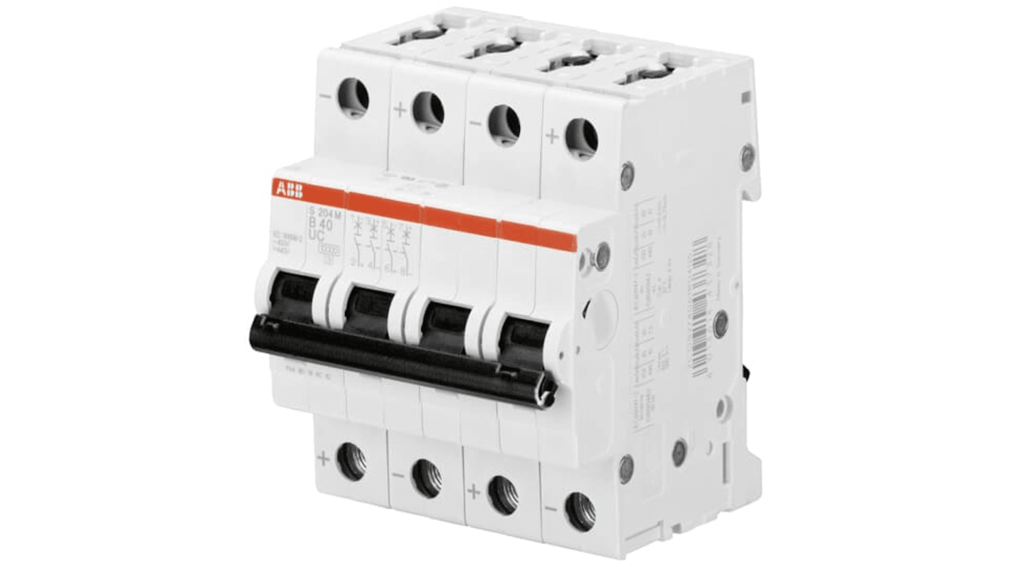 ABB System Pro M Compact S200 M UC MCB, 4P, 40A Curve B, 400V AC, 440V DC, 10 kA Breaking Capacity