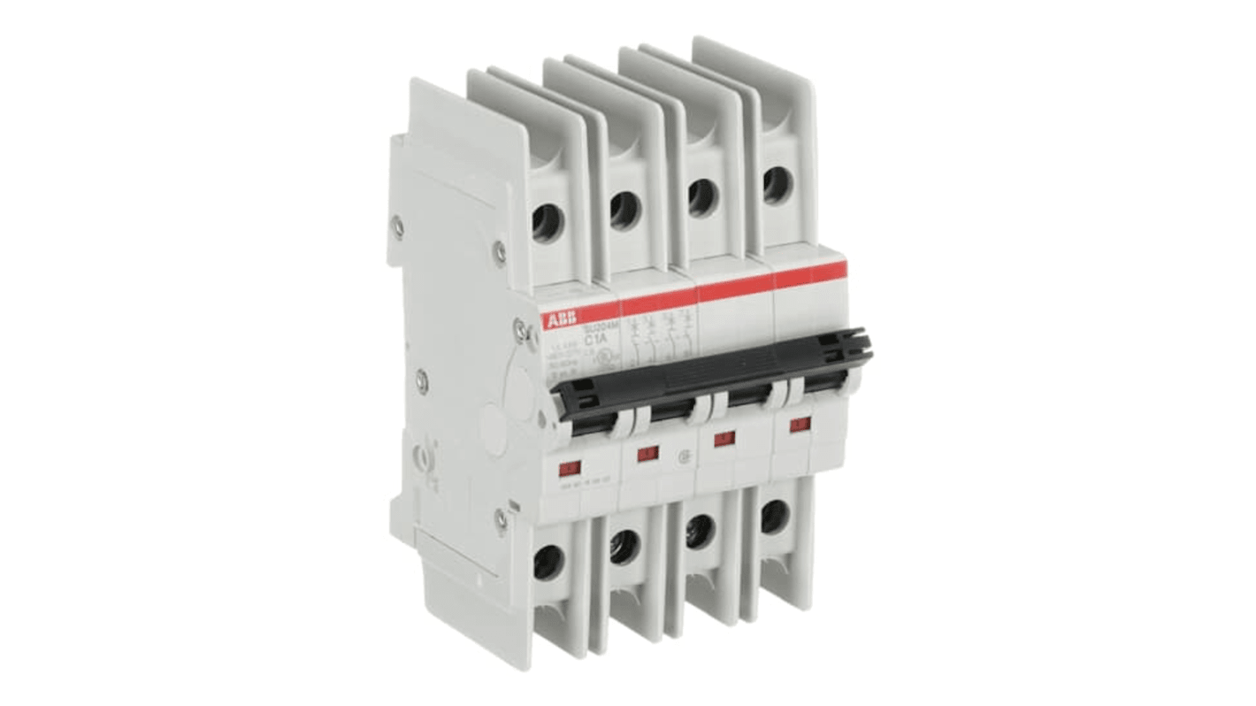 ABB SU200 M MCB, 4P, 1A Curve C, 480V AC, 15 kA Breaking Capacity