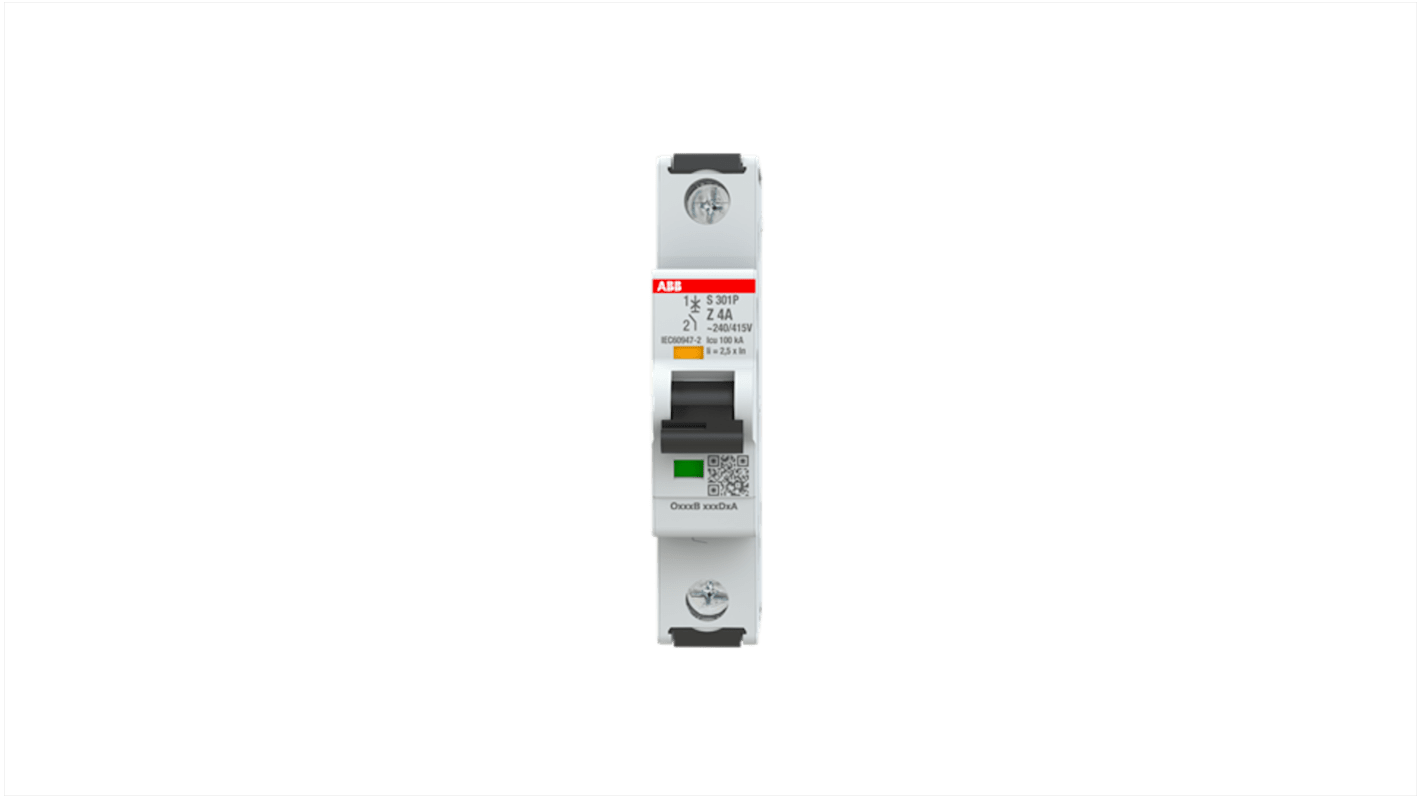 ABB System Pro M Compact S300P MCB, 1P, 4A, Type Z, 240V AC, 72V DC, 100 kA Breaking Capacity