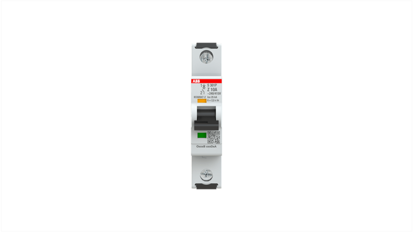 ABB System Pro M Compact S300P MCB, 1P, 10A, Type Z, 240V AC, 72V DC, 25 kA Breaking Capacity