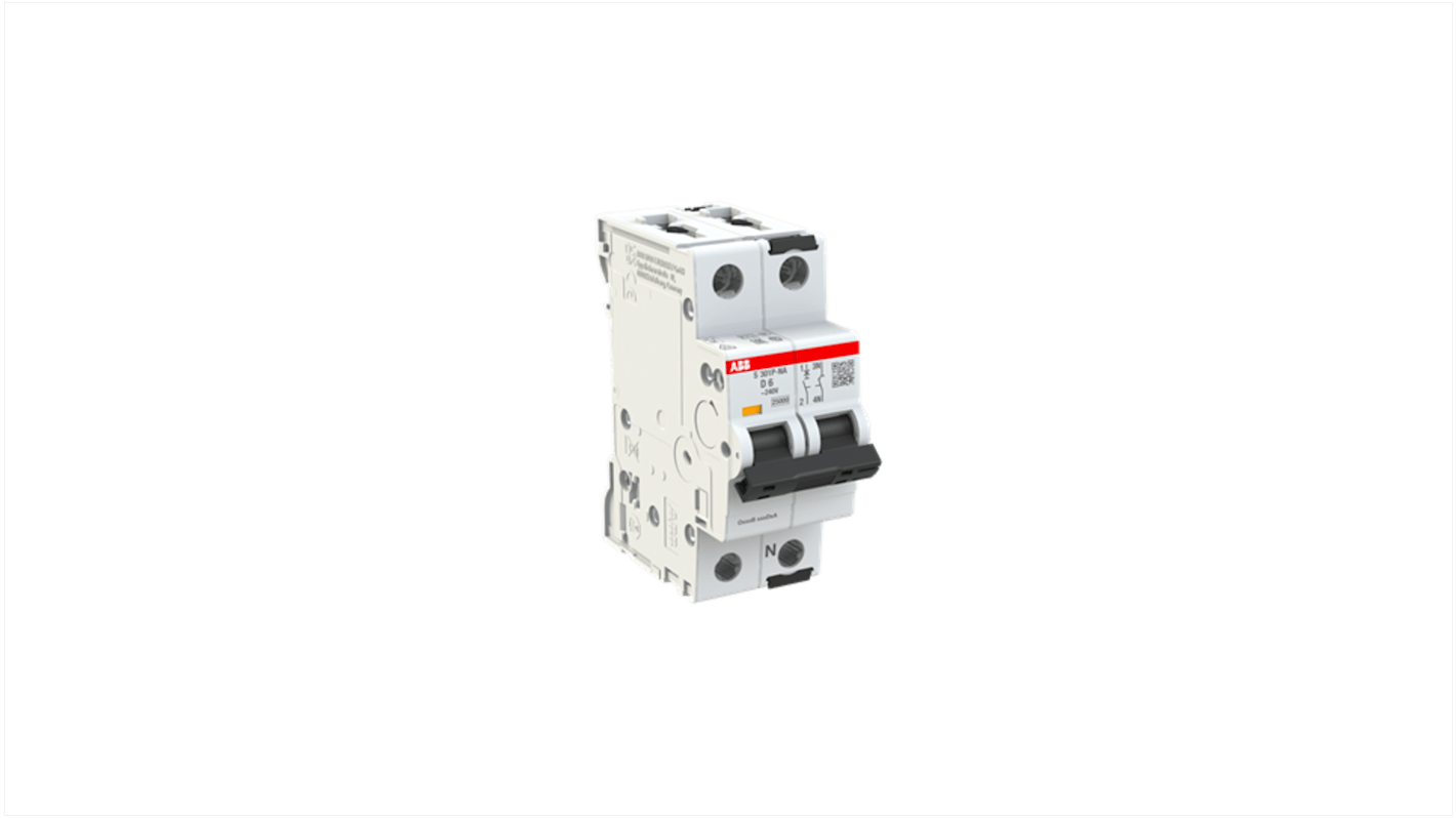 ABB S301 MCB, 1+N, 6A Curve D, 415V AC, 125V DC, 100 kA Breaking Capacity