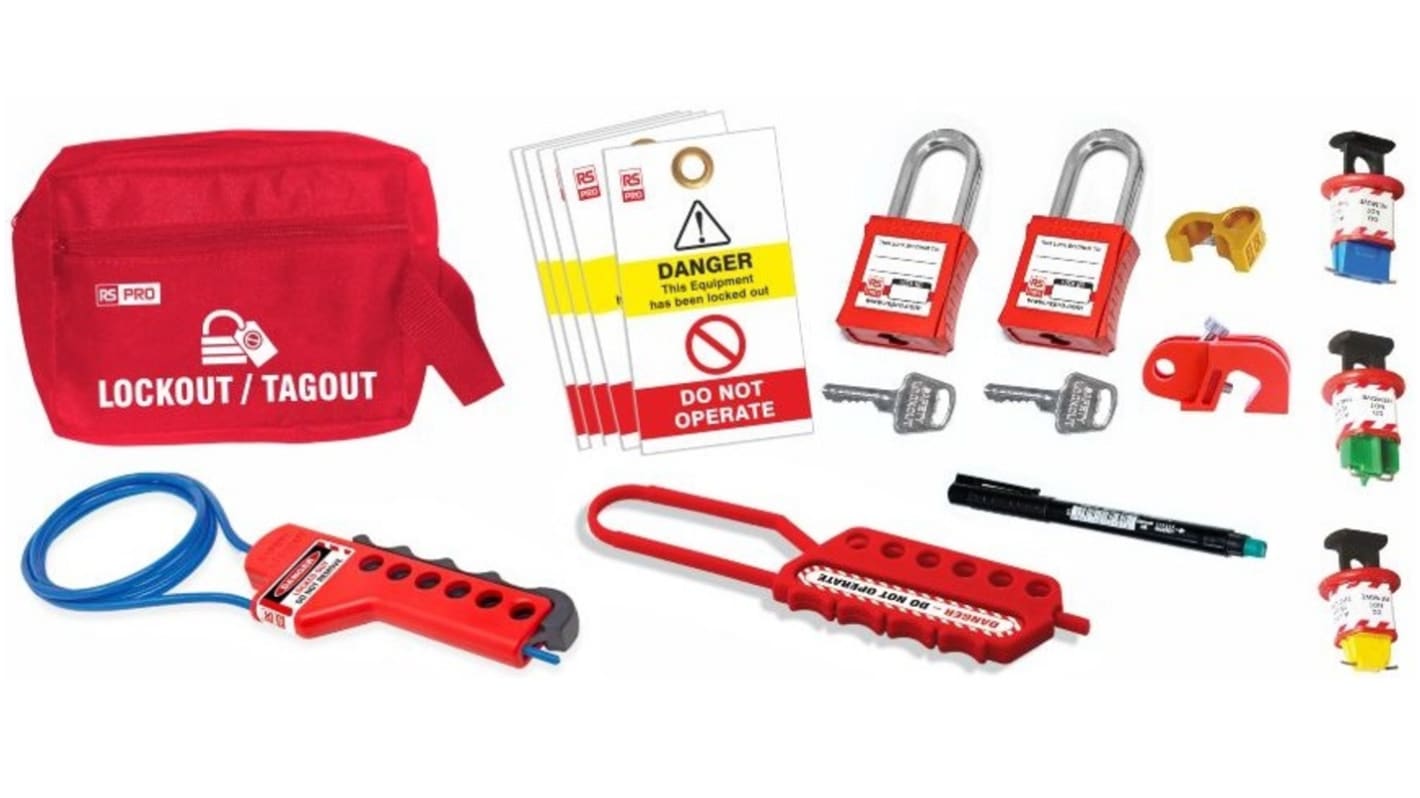 RS PRO Black/Blue/Red/White/Yellow 2-Lock Metal Lockout Kit