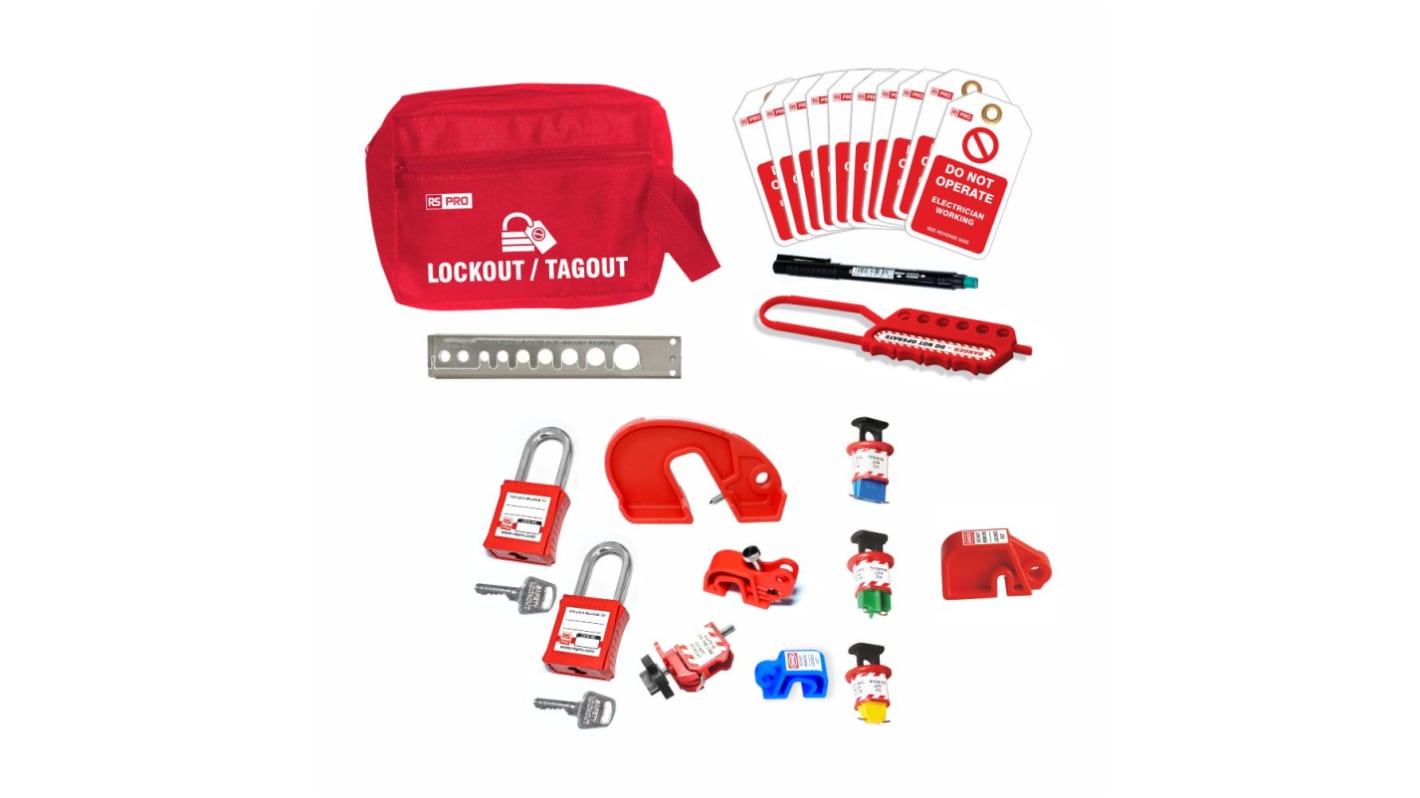 RS PRO Black/Blue/Red/White/Yellow 2-Lock Metal Lockout Kit
