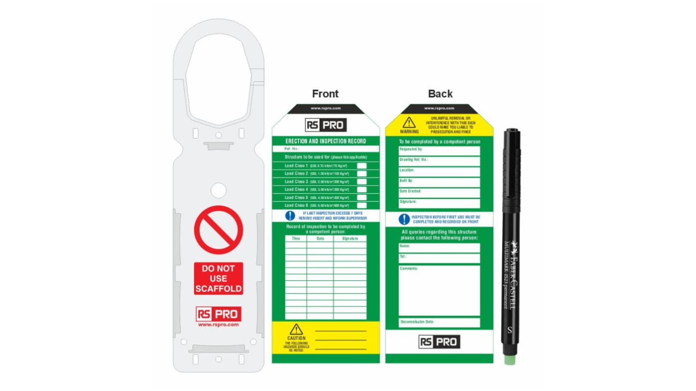 RS PRO White on Green Safety Scaffolding Tag, English Language, 1Each per Pack