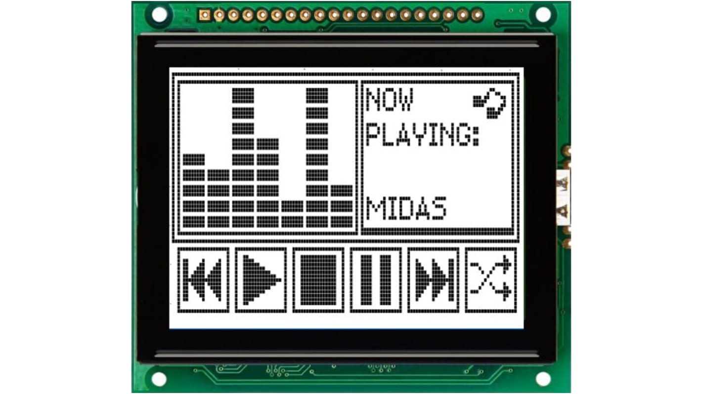 Midas MC128064D6W-FPTLW-V2 MC128064 Graphic LCD Display, Black on White, 128 by 64 Dots, Transflective