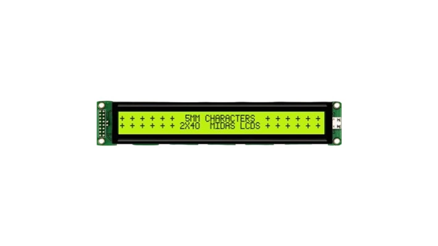 Midas MC24005A6W-SPTLY-V2 MC24 Alphanumeric LCD Display, Black on Yellow/Green, 2 Rows by 40 Characters, Transflective