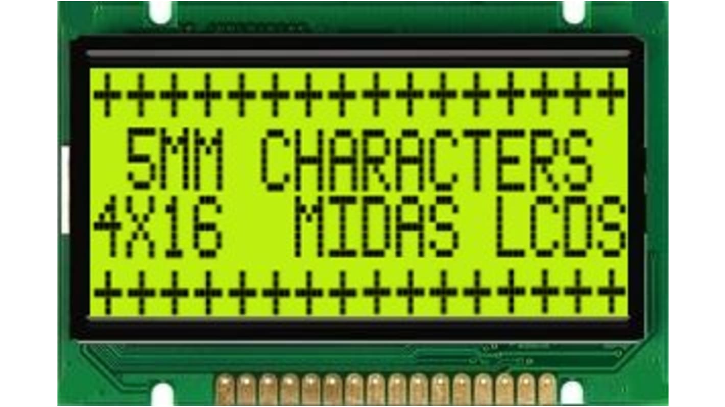 Midas MC41605B6W-SPTLY-V2 Alphanumeric LCD Display, Black on Yellow/Green, 4 Rows by 16 Characters, Transflective