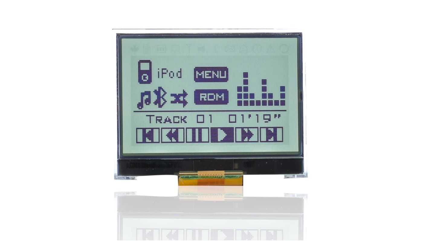 Midas MDCOG128064B6W-FPTLW Graphic LCD Display, Black on White, 128 by 64 Dots, Transflective