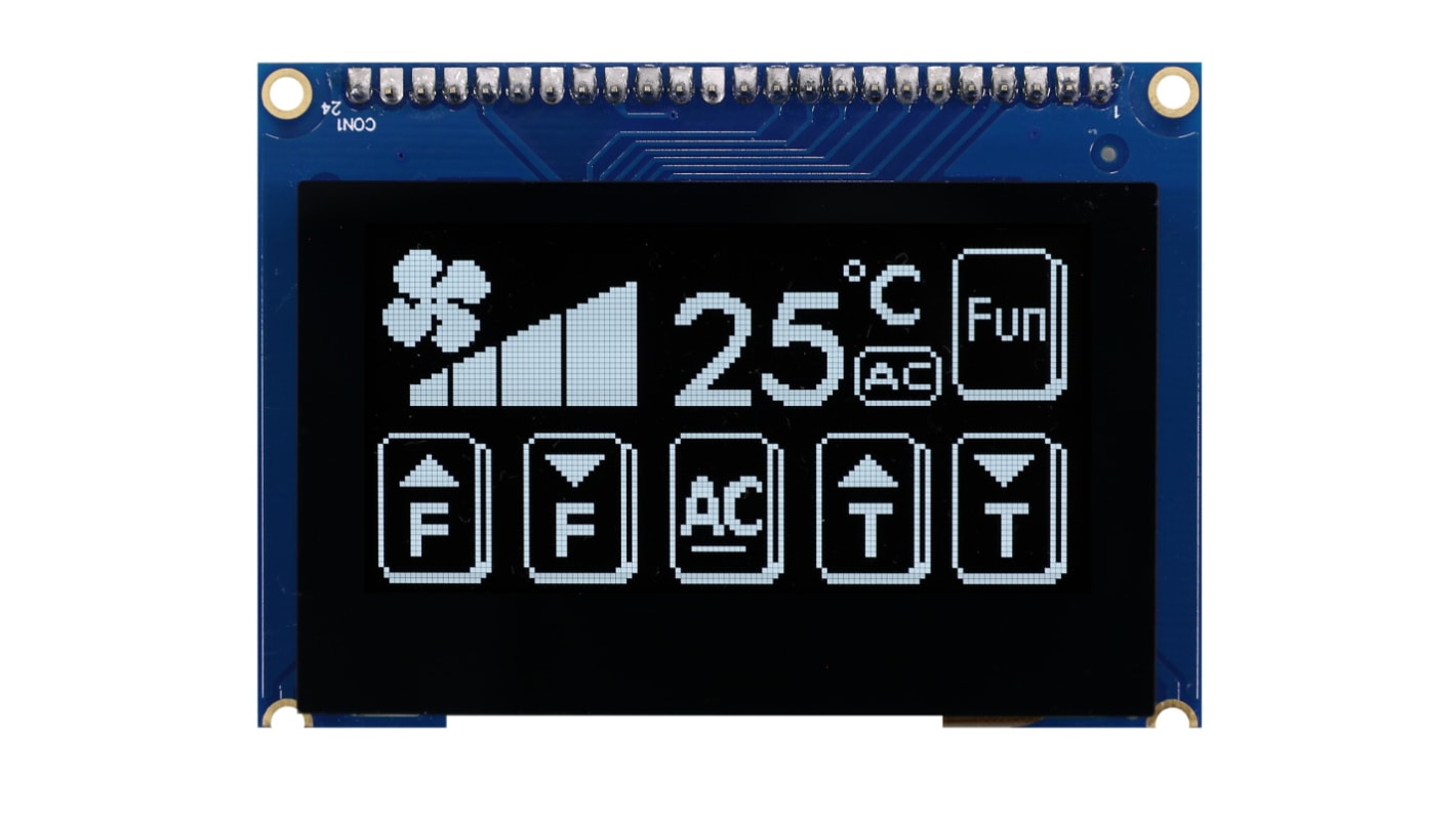 Afficheur OLED, Midas, 2.42, Matrice passive, Blanc, 128 x 64, COB, interface I2C, Parallèle