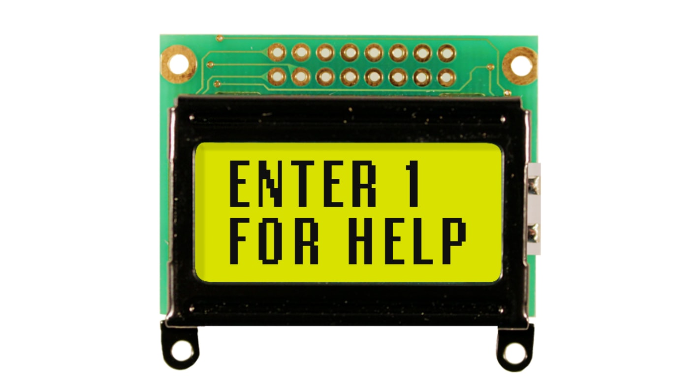 NEWHAVEN DISPLAY INTERNATIONAL NHD-0208AZ-FL-GBW Alphanumeric LCD Alphanumeric Display, Yellow-Green on Grey, 2 Rows by