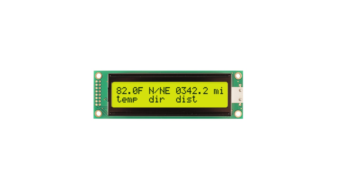 NEWHAVEN DISPLAY INTERNATIONAL NHD-0220DZ-FL-YBW Alphanumeric LCD Alphanumeric Display, Yellow-Green on Yellow/Green, 2