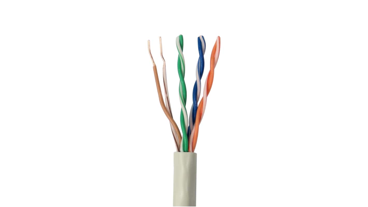 RS PRO, 305m Cat6, Grey Unterminated to, Unshielded Unshielded, Unterminated PVC Sheath