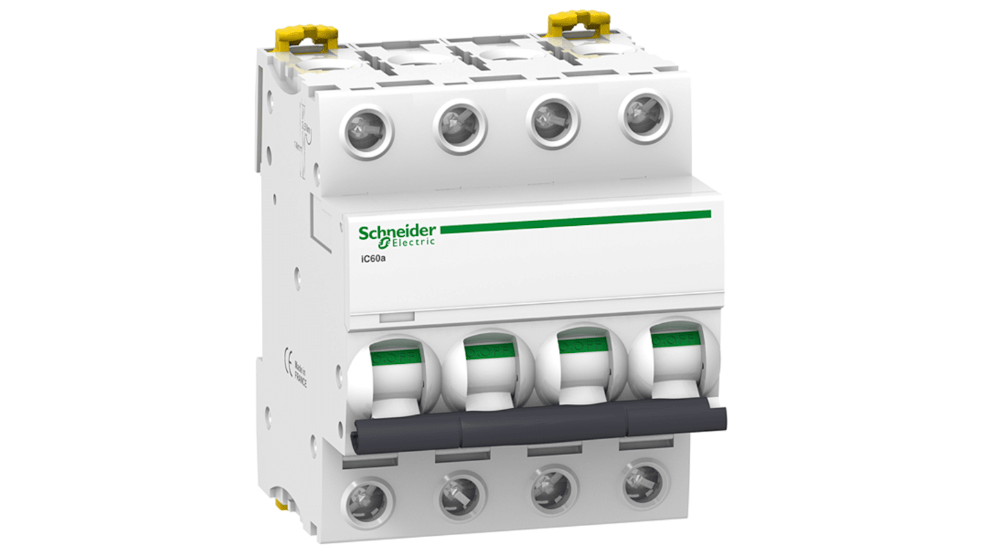 Schneider Electric Acti9 Acti9 iC60 MCB, 4P, 1A Curve K, 500V AC, 70 KA Breaking Capacity