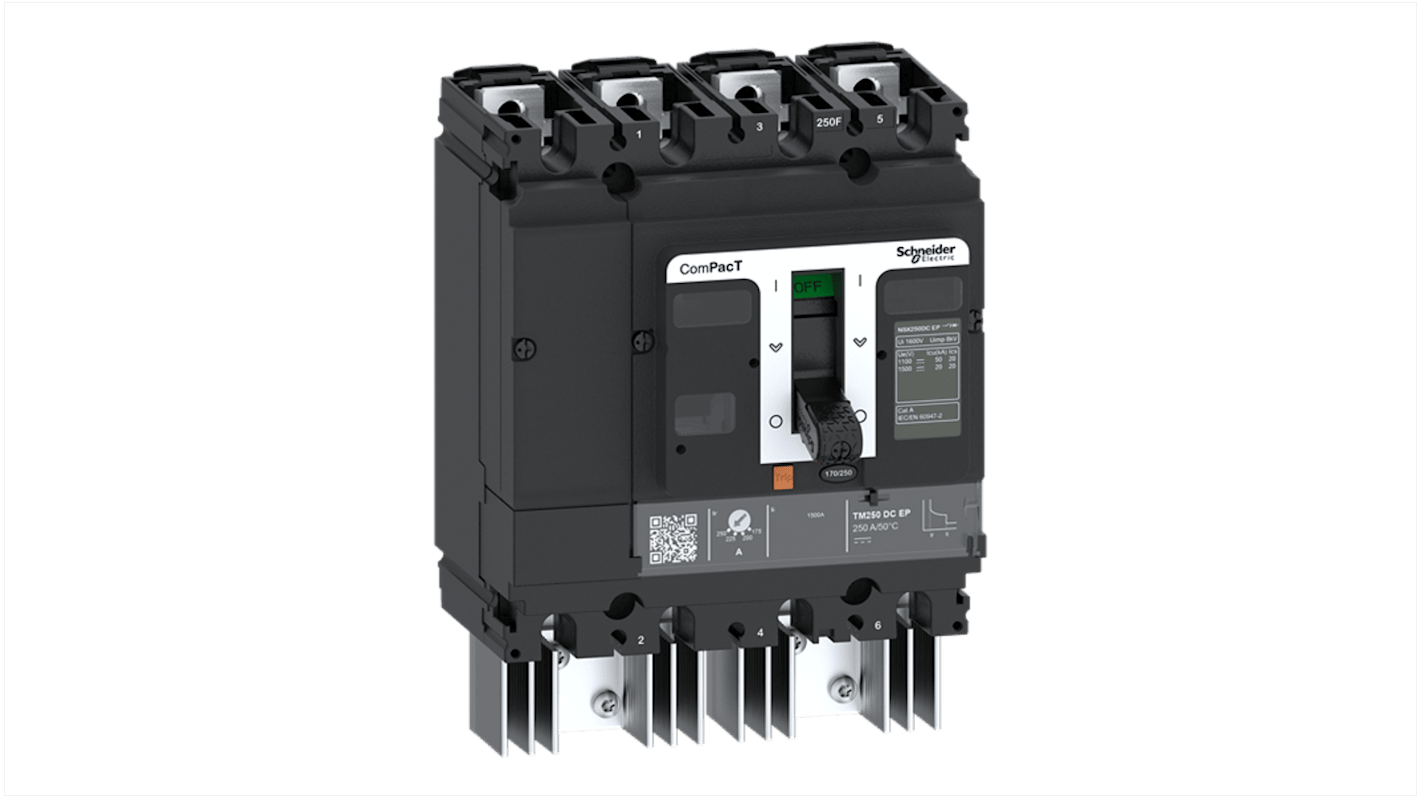 Schneider Electric, ComPacT New generation MCCB 4P 100A, Breaking Capacity 1500 V, Fixed Mount