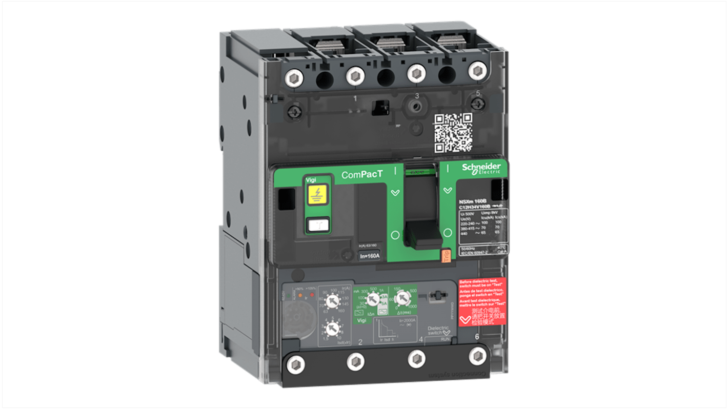 Schneider Electric, ComPacT New generation MCCB 3P 160A, Breaking Capacity 440 V, Fixed Mount