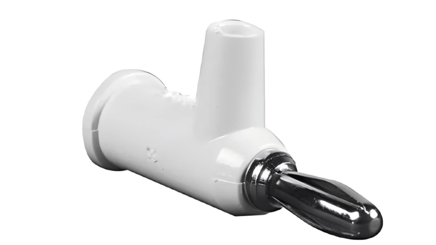 RS PRO White Male Banana Connectors, 4 mm Connector, 24A, 30 V ac, 60V dc, Nickel Plating