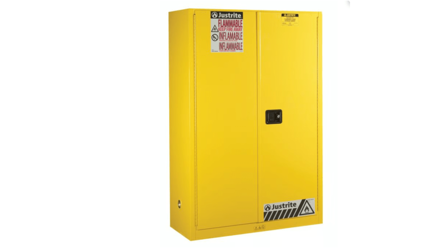 Armadietto per liquidi infiammabili a 2 ante Justrite in Acciaio, 1651mm x 1092mm x 457mm, col. Colore giallo,