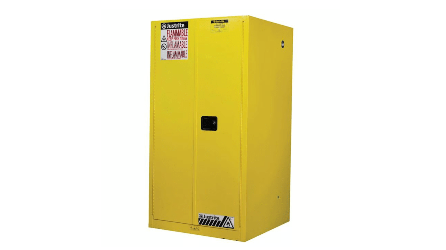 Armadietto per liquidi infiammabili a 2 ante Justrite in Acciaio, 1651mm x 864mm x 864mm, col. Colore giallo, Bloccabile