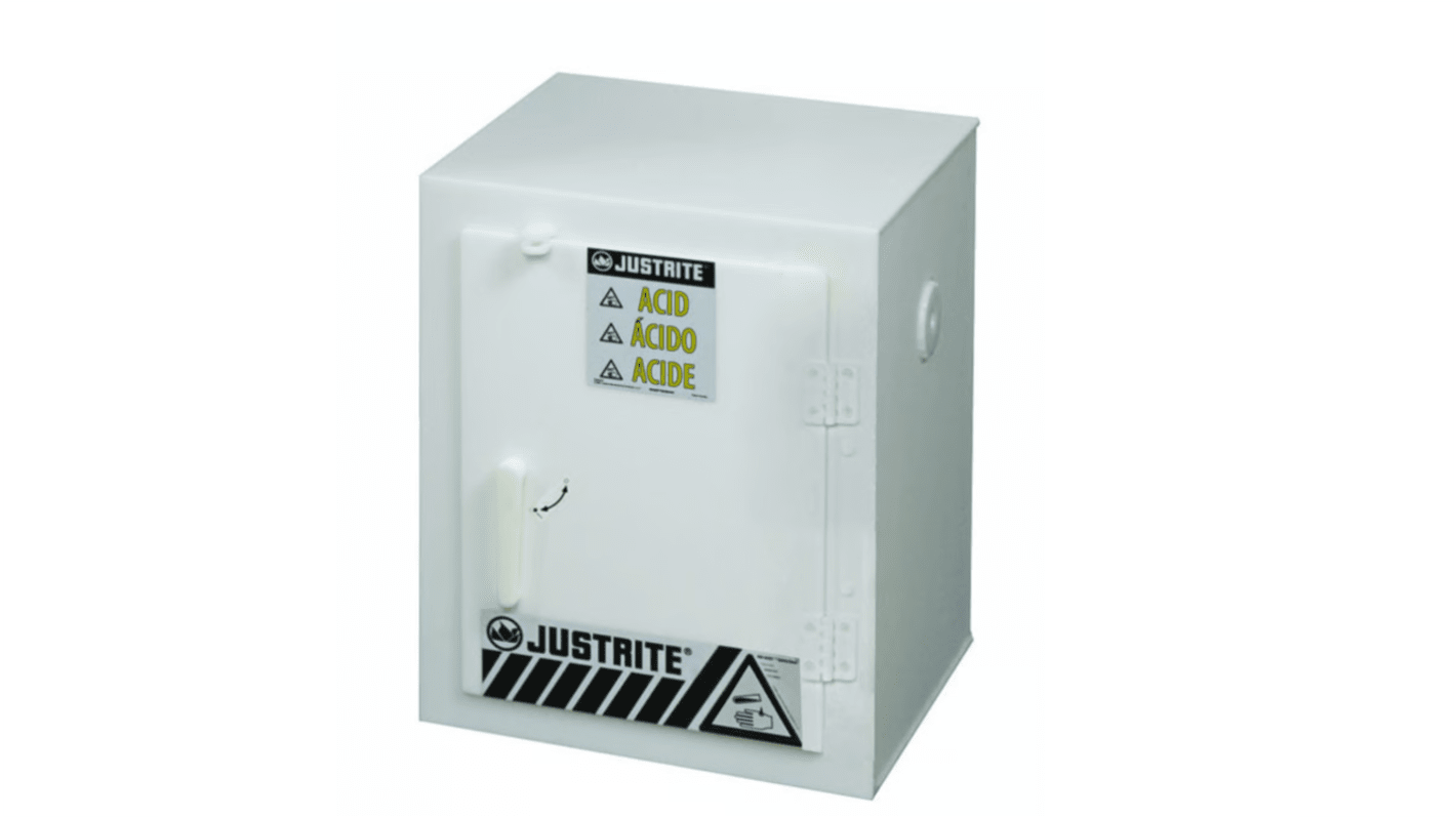 Justrite White Polyethylene Lockable 1 Door Flammable Cabinet, 558.8mm x 431.8mm x 431.8mm