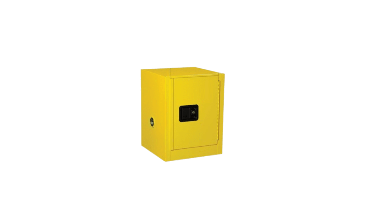 Szafa na materiały łatwopalne wysokość 559mm szerokość 432mm 1 -drzwiowa Stal Żółty, zamykana