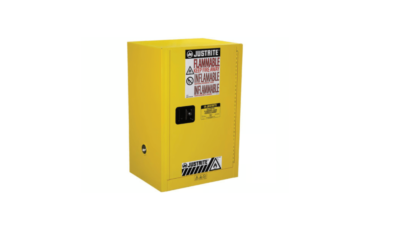 Justrite Yellow Steel Lockable 1 Door Flammable Cabinet, 889mm x 591mm x 457mm