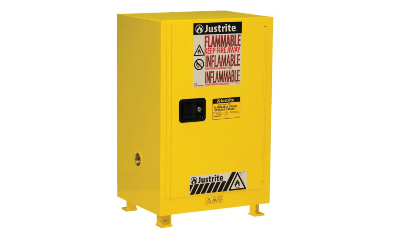 Justrite Yellow Steel Lockable 1 Door Flammable Cabinet, 889mm x 591mm x 457mm