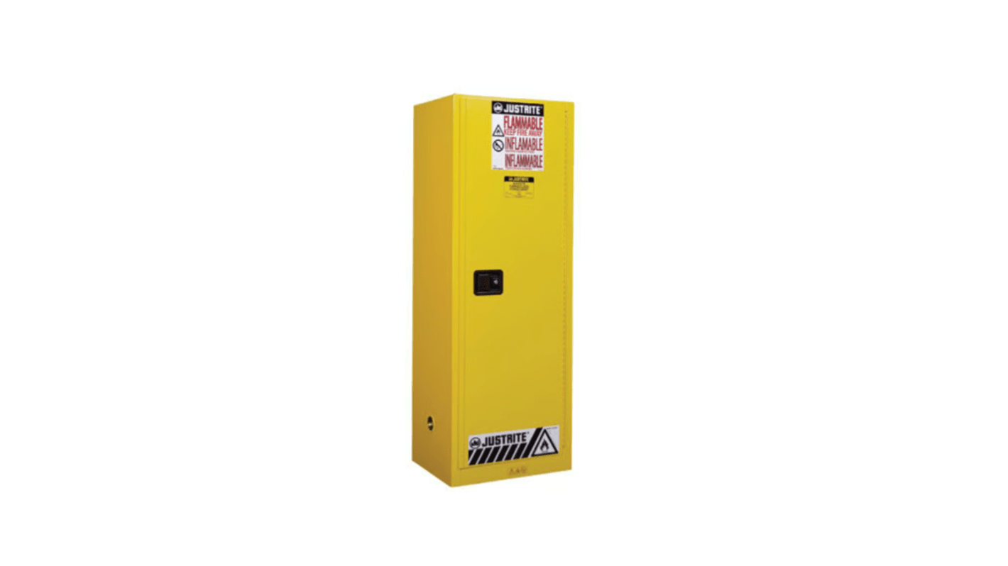 Justrite Yellow Steel Lockable 1 Door Flammable Cabinet, 1651mm x 591mm x 457mm